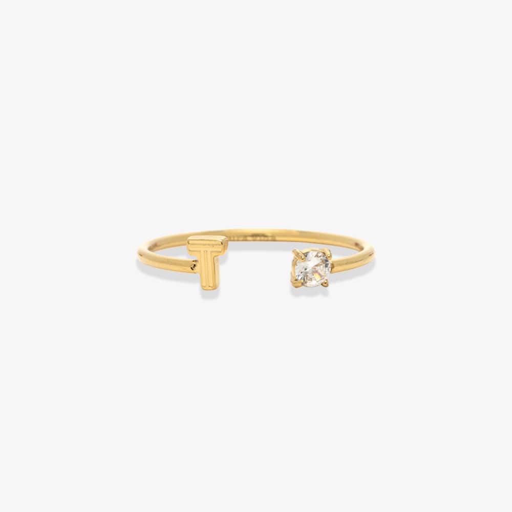 Initial Stone Open Ring