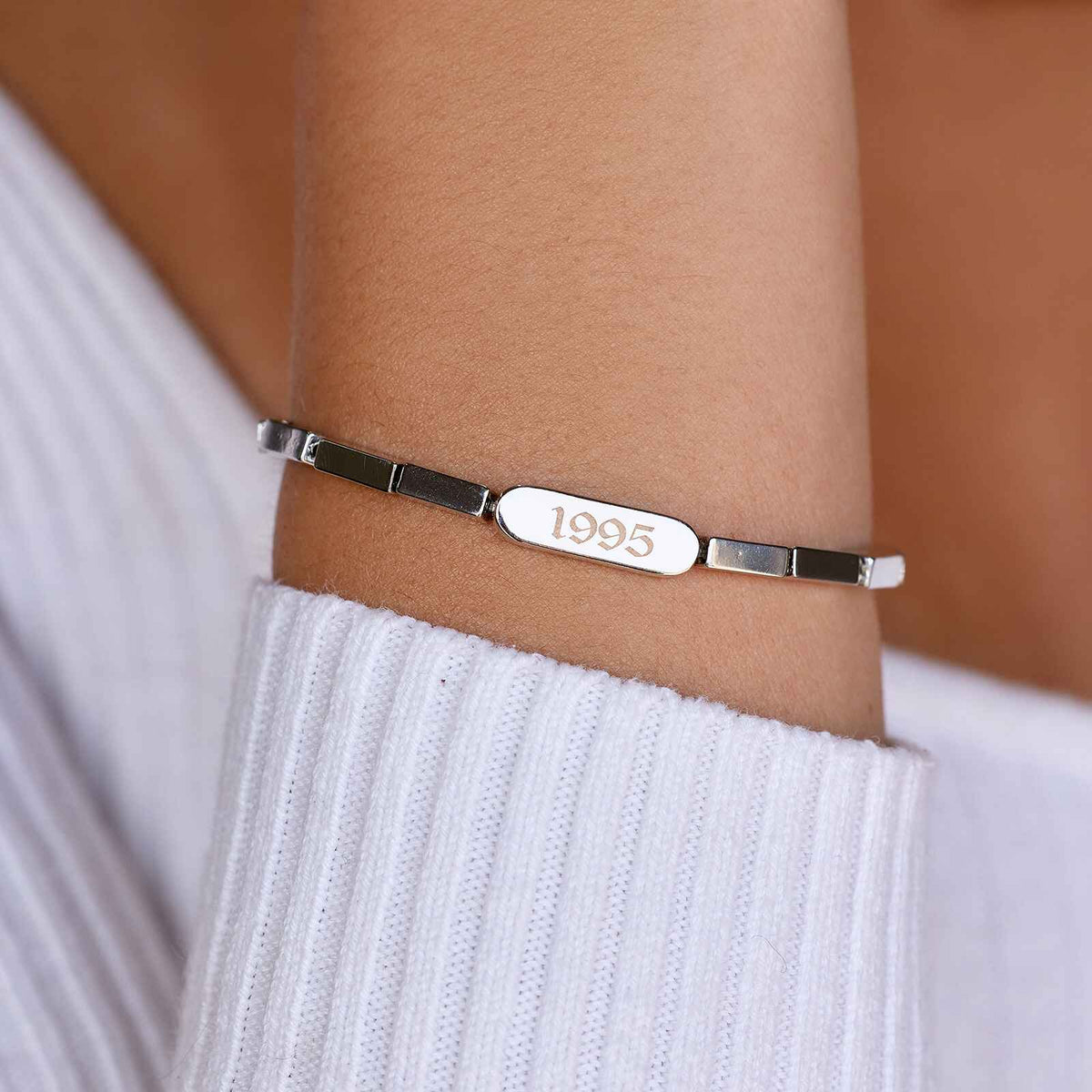Engravable Rectangle Bead Stretch Bracelet