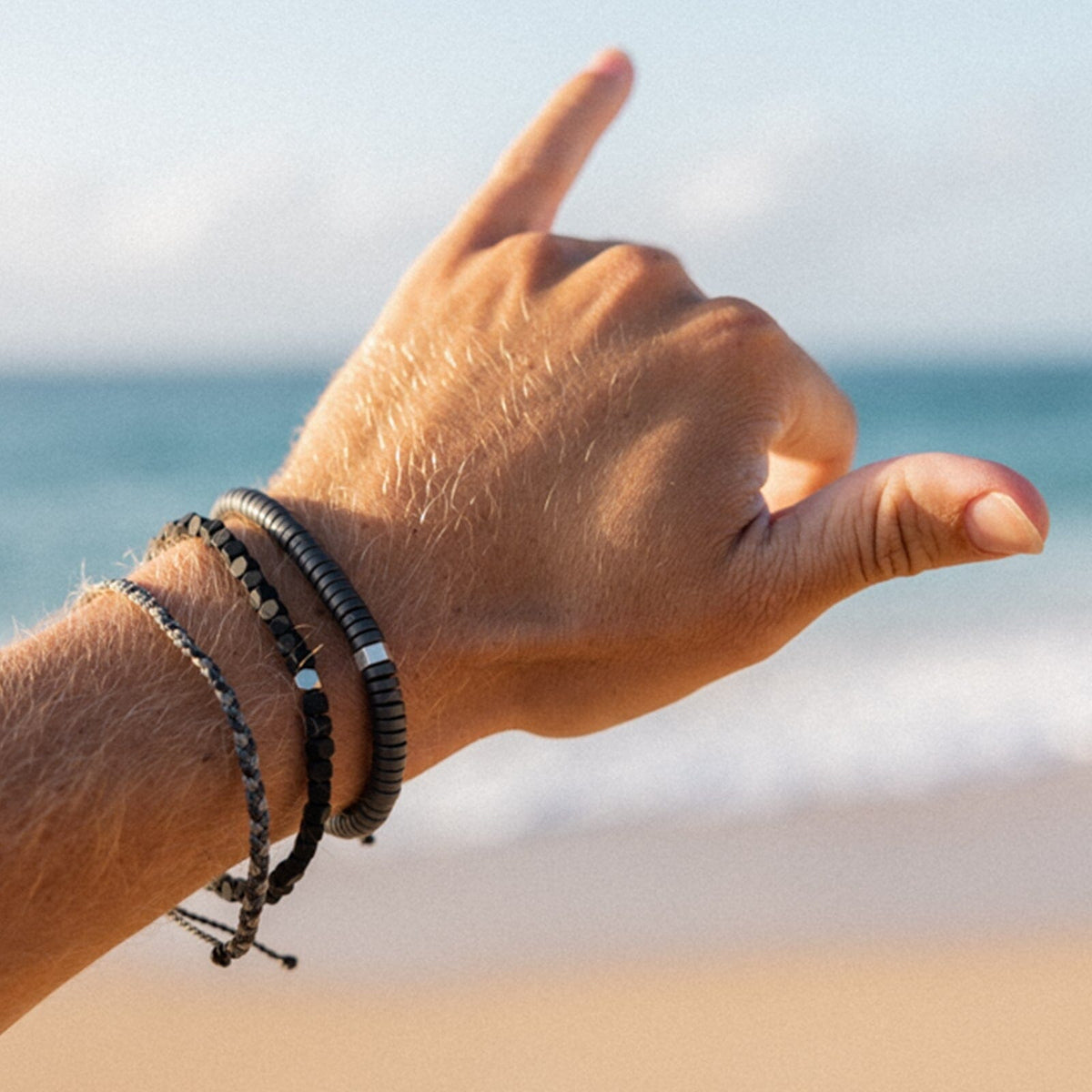 Men's Black Gunmetal Stone Bracelet